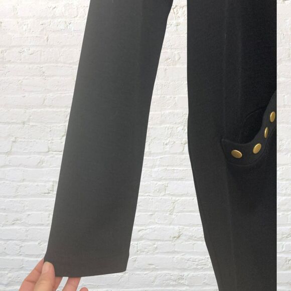 Nina Patrick Sweater Dress L Wool Blend Gold Snap Detail Black Vintage - Picture 9 of 13